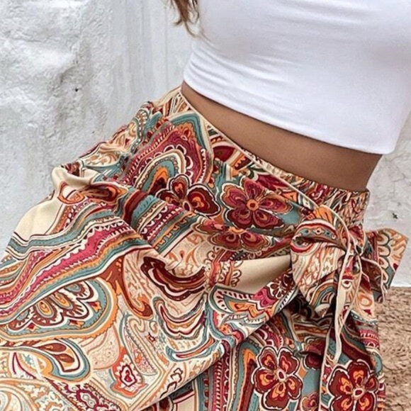 Boho Paisley Floral Print Side Tie Maxi Skirt - Picture 6 of 7